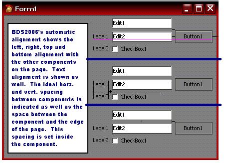 Borland Developer Studio 2006's new IDE visual component alignment feature.